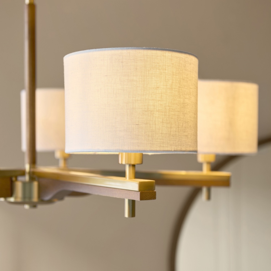 Endon 116994 - Lustre com corrente HEATHCLIFF 5xE14/7W/230V latão/freixo