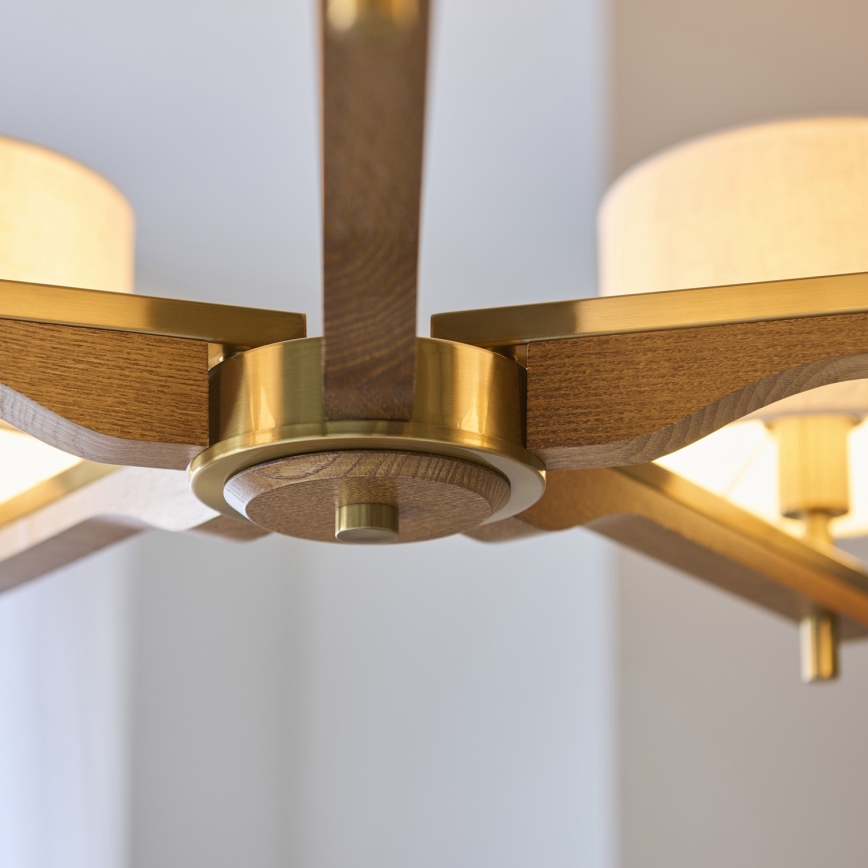 Endon 116994 - Lustre com corrente HEATHCLIFF 5xE14/7W/230V latão/freixo
