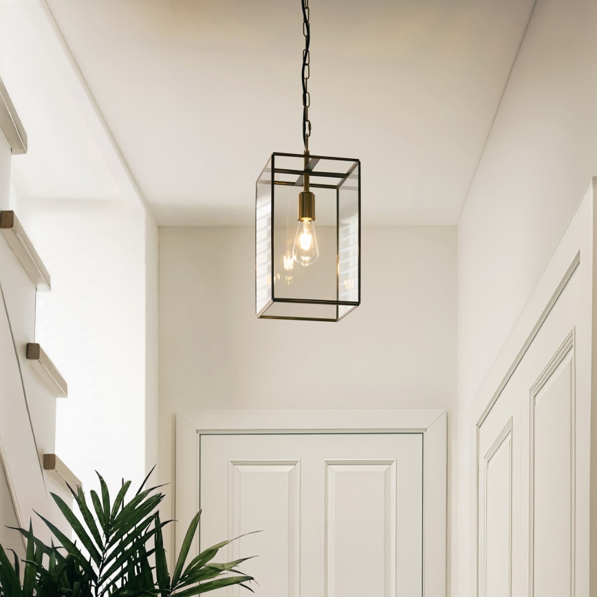 Endon 119141 - Lustre suspenso com corrente HAMMOND 1xE27/10W/230V 21,5x21,5 cm latão