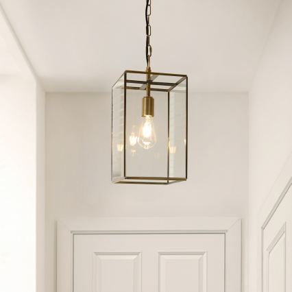 Endon 119141 - Lustre suspenso com corrente HAMMOND 1xE27/10W/230V 21,5x21,5 cm latão