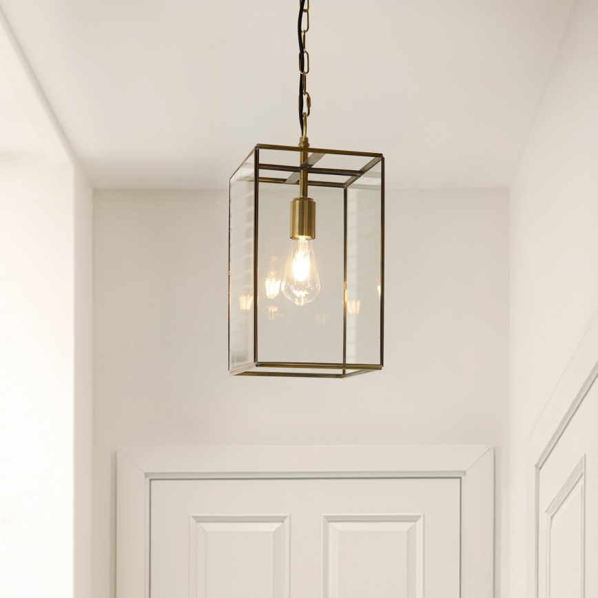 Endon 119141 - Lustre suspenso com corrente HAMMOND 1xE27/10W/230V 21,5x21,5 cm latão