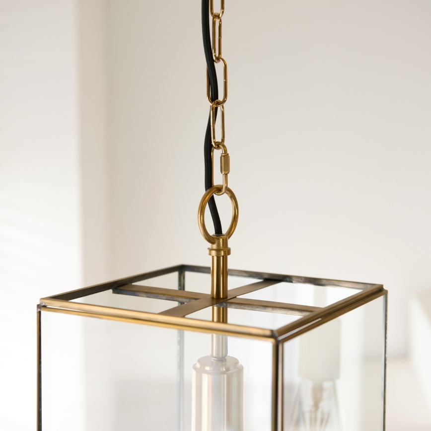 Endon 119141 - Lustre suspenso com corrente HAMMOND 1xE27/10W/230V 21,5x21,5 cm latão