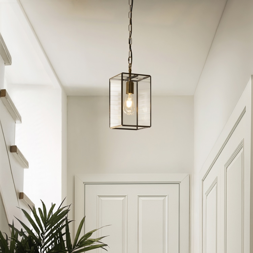 Endon 119142 - Lustre suspenso com corrente HAMMOND 1xE27/10W/230V 17x17 cm latão