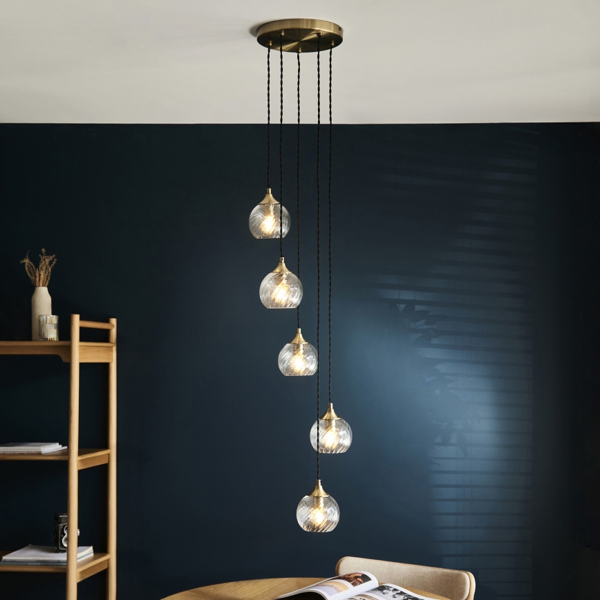 Endon 119435 - Lustre suspenso com cabo ALLEGRA 5xE14/7W/230V, acabamento em latão