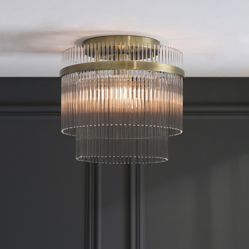 Endon 119492 - Lustre de montagem superficial no tecto MARIETTA, 1x E27/10W/230V, latão/vidro transparente