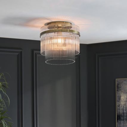 Endon 119492 - Lustre de montagem superficial no tecto MARIETTA, 1x E27/10W/230V, latão/vidro transparente