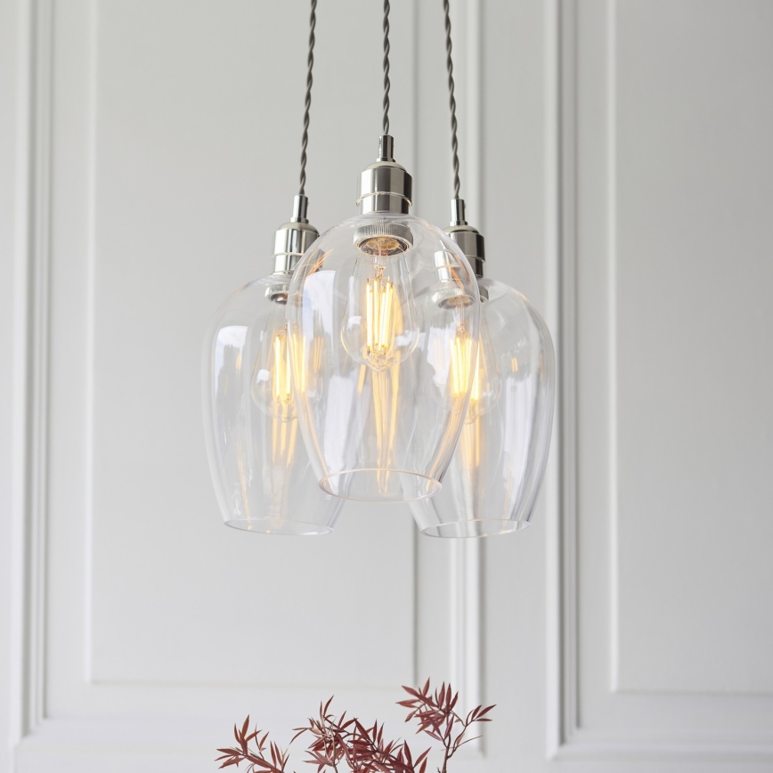 Endon 120644 - Lustre suspenso com cabo 3xE27/10W/230V cromado brilhante