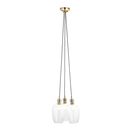 Endon 120648 - Lustre suspenso por cabo, 3x E27/10W/230V, acabamento em latão