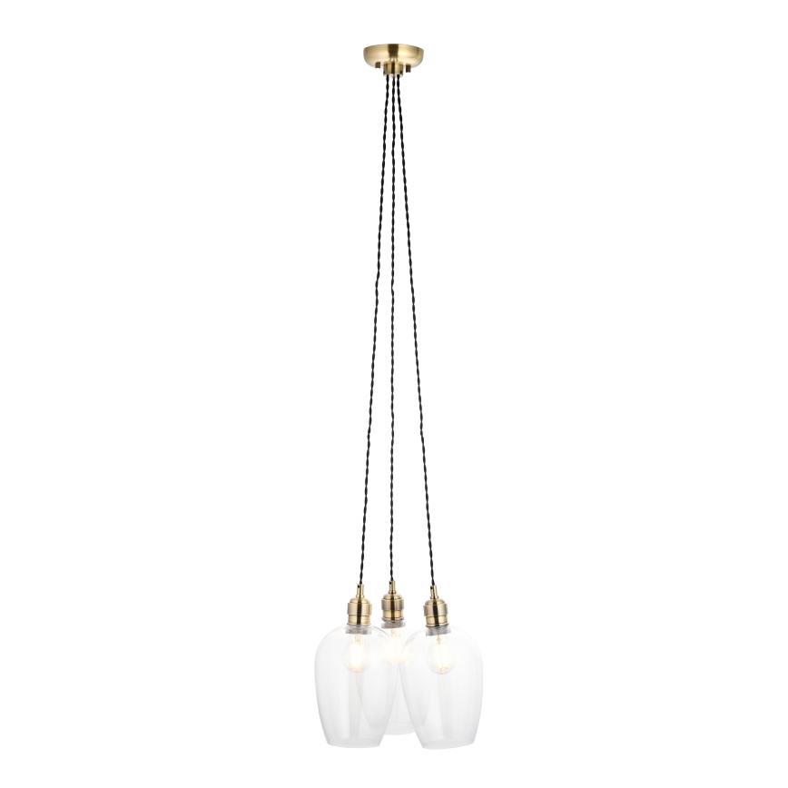Endon 120648 - Lustre suspenso por cabo, 3x E27/10W/230V, acabamento em latão