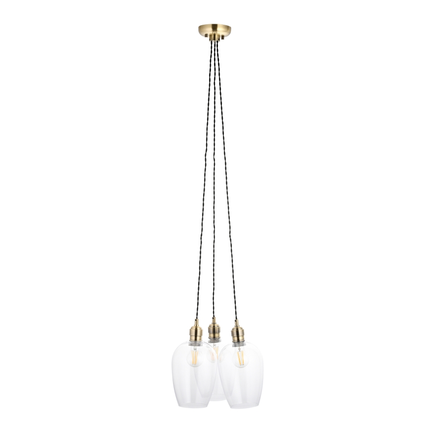 Endon 120648 - Lustre suspenso por cabo, 3x E27/10W/230V, acabamento em latão