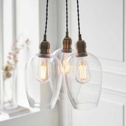 Endon 120648 - Lustre suspenso por cabo, 3x E27/10W/230V, acabamento em latão