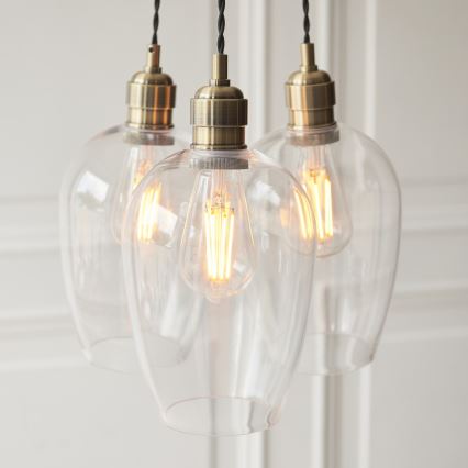 Endon 120648 - Lustre suspenso por cabo, 3x E27/10W/230V, acabamento em latão