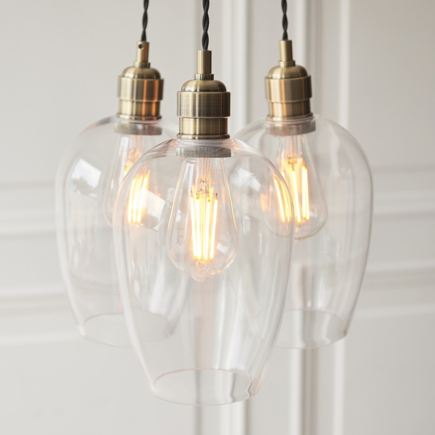 Endon 120648 - Lustre suspenso por cabo, 3x E27/10W/230V, acabamento em latão