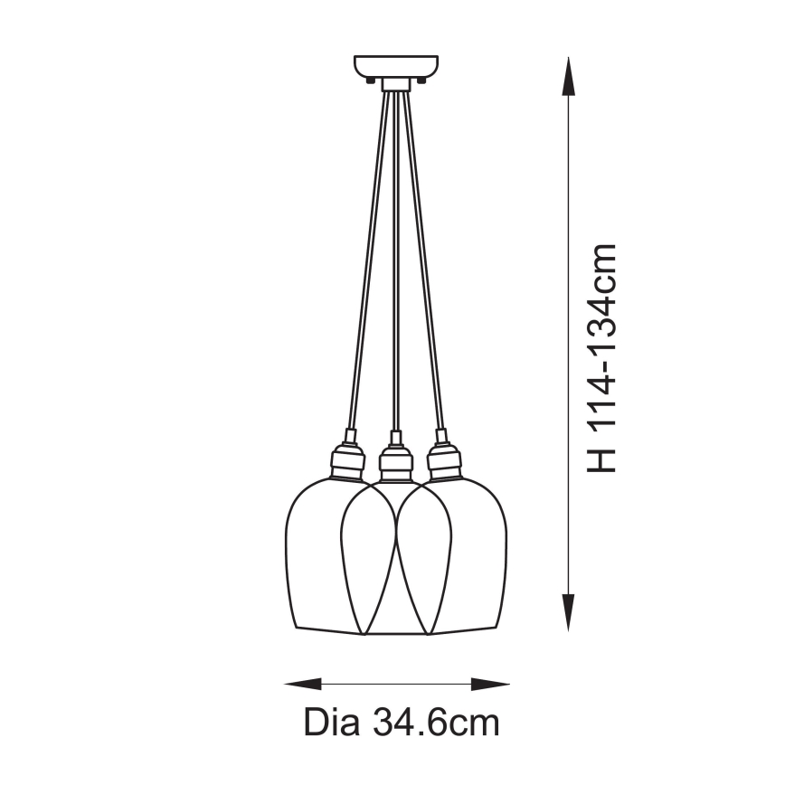 Endon 120648 - Lustre suspenso por cabo, 3x E27/10W/230V, acabamento em latão