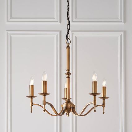 Endon 63627 - Lustre com corrente STANFORD 5xE14/40W/230V latão/bege