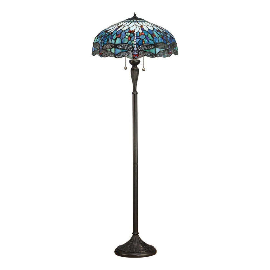 Endon 64069 - Candeeiro de pé Tiffany DRAGONFLY 2xE27/60W/230V Ø 50 cm
