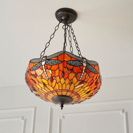 Endon 64076 - Lustre Tiffany DRAGONFLY com corrente 3xE27/60W/230V, diâmetro 41 cm