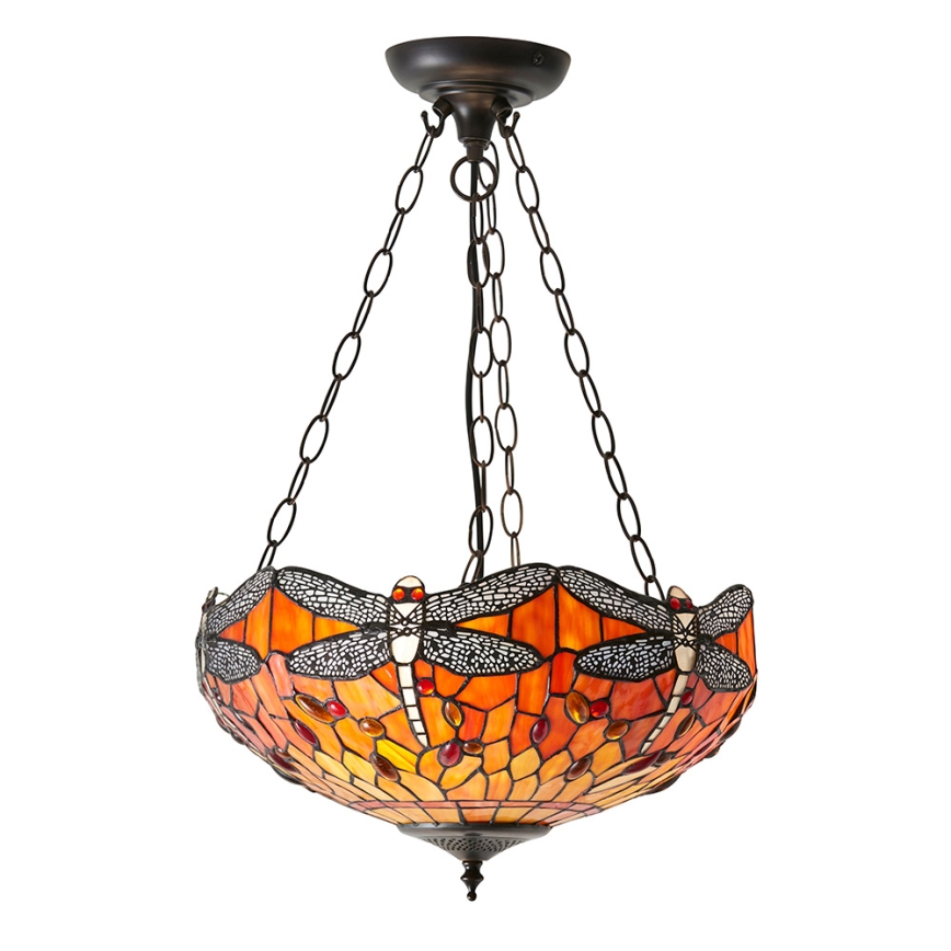 Endon 64076 - Lustre Tiffany DRAGONFLY com corrente 3xE27/60W/230V, diâmetro 41 cm
