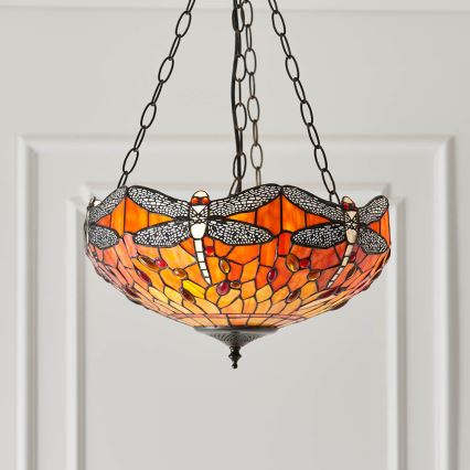Endon 64076 - Lustre Tiffany DRAGONFLY com corrente 3xE27/60W/230V, diâmetro 41 cm