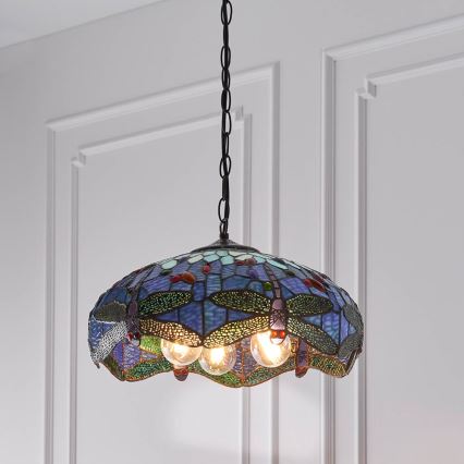 Endon 64080 - Lustre Tiffany DRAGONFLY suspenso por corrente, 3xE27/60W/230V, diâmetro 41 cm