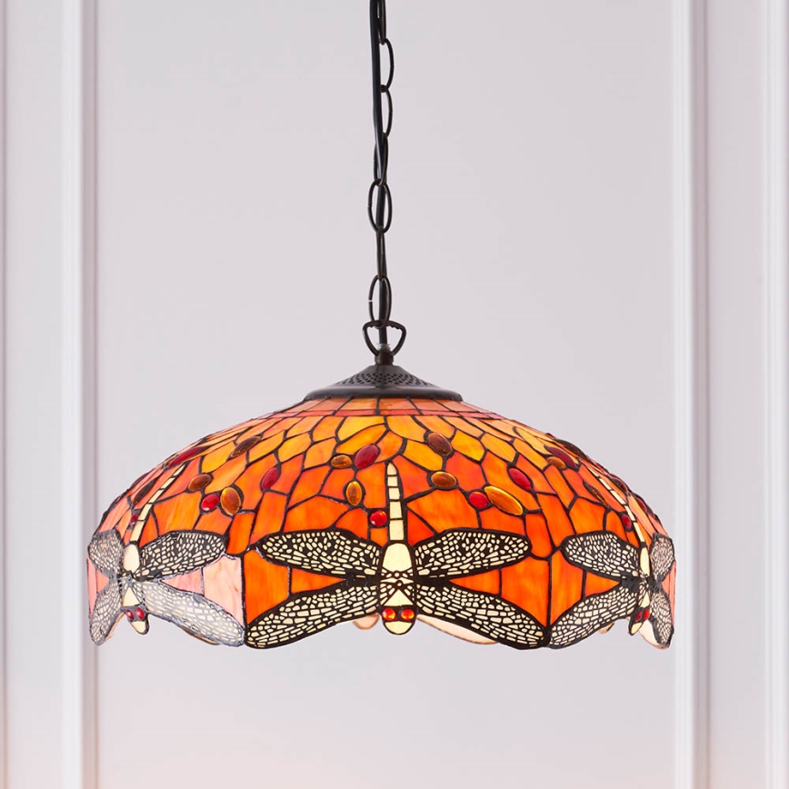 Endon 64081 - Lustre Tiffany DRAGONFLY suspenso por corrente, 3xE27/60W/230V, Ø 41 cm