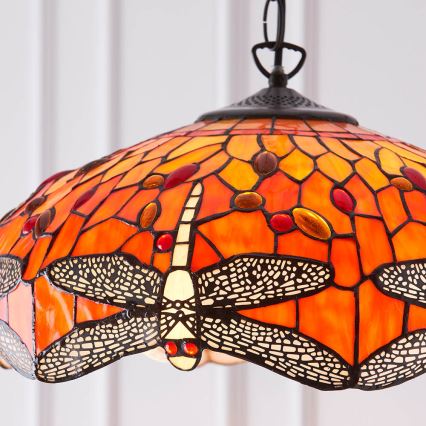 Endon 64081 - Lustre Tiffany DRAGONFLY suspenso por corrente, 3xE27/60W/230V, Ø 41 cm