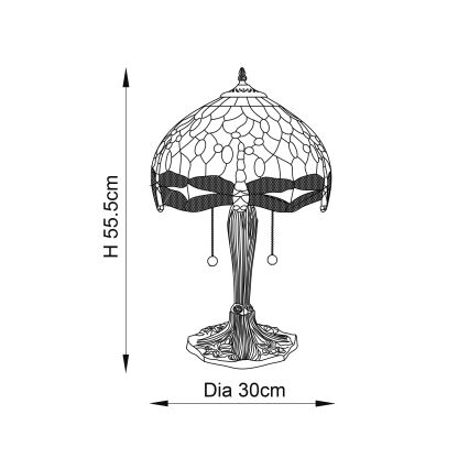 Endon 64086 - Candeeiro de mesa Tiffany DRAGONFLY 2x E27/60W/230V Ø 30 cm
