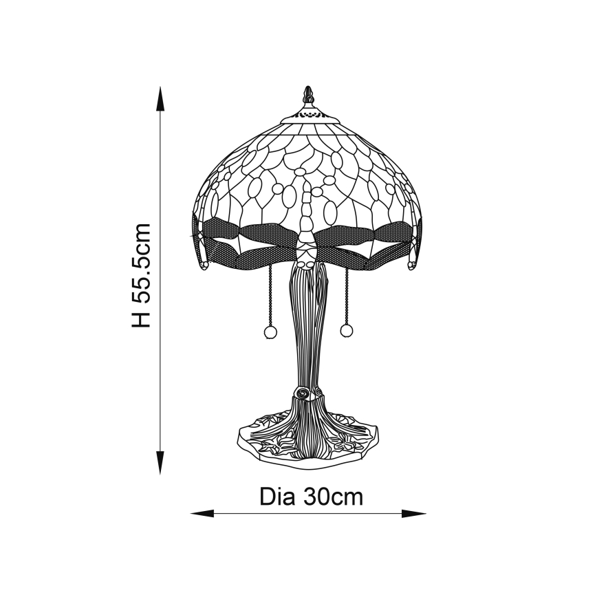 Endon 64086 - Candeeiro de mesa Tiffany DRAGONFLY 2x E27/60W/230V Ø 30 cm