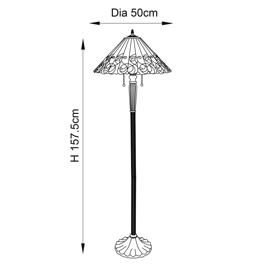 Endon 64192 - Candeeiro de pé Tiffany JAMELIA 2xE27/60W/230V, diâmetro 50 cm