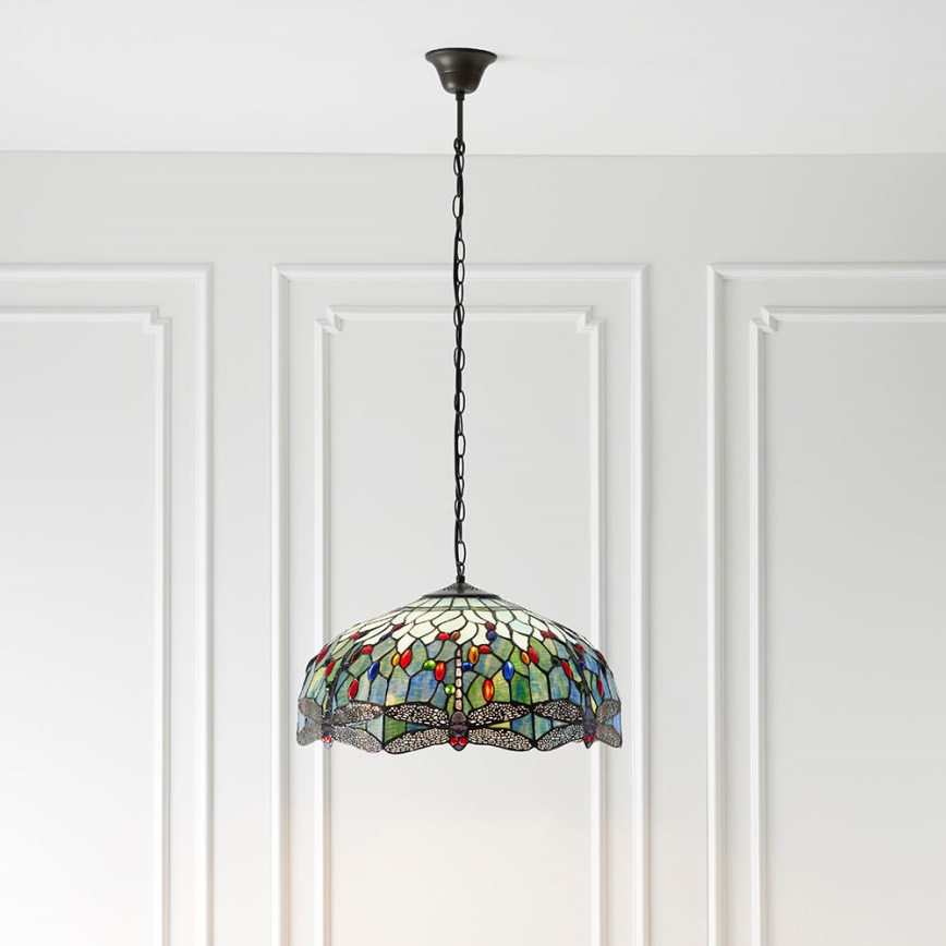 Endon 66148 - Lustre em corrente Tiffany DRAGONFLY 3xE27/60W/230V Ø 50 cm