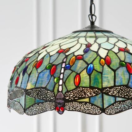 Endon 66148 - Lustre em corrente Tiffany DRAGONFLY 3xE27/60W/230V Ø 50 cm