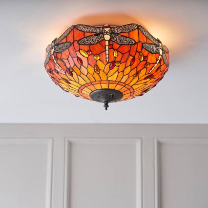 Endon 70721 - Candeeiro de teto Tiffany DRAGONFLY 2xE27/60W/230V, Ø 41 cm