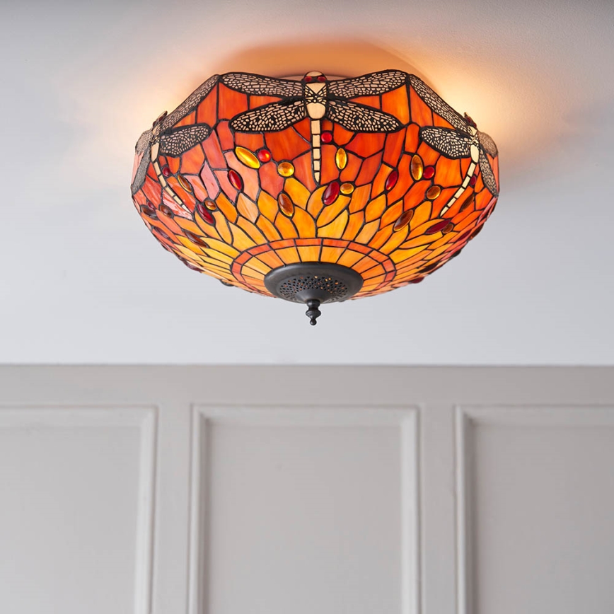 Endon 70721 - Candeeiro de teto Tiffany DRAGONFLY 2xE27/60W/230V, Ø 41 cm