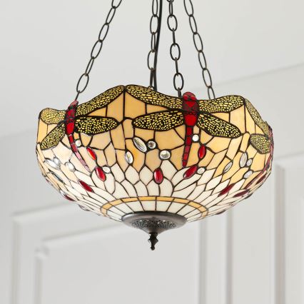 Endon 70759 - Lustre com corrente Tiffany DRAGONFLY 3xE27/60W/230V Ø 41 cm