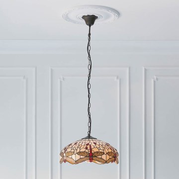 Endon 70824 - Lustre com corrente Tiffany DRAGONFLY 3xE27/60W/230V, diâmetro 41 cm