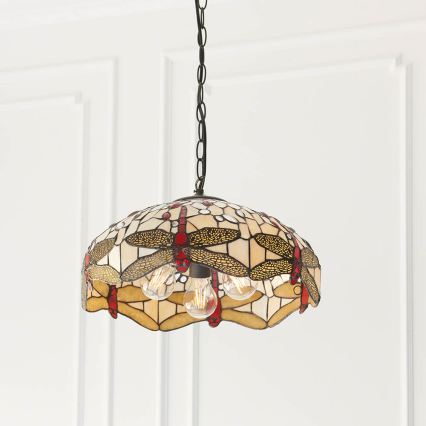 Endon 70824 - Lustre com corrente Tiffany DRAGONFLY 3xE27/60W/230V, diâmetro 41 cm