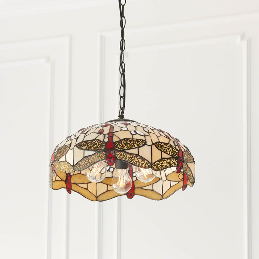 Endon 70824 - Lustre com corrente Tiffany DRAGONFLY 3xE27/60W/230V, diâmetro 41 cm