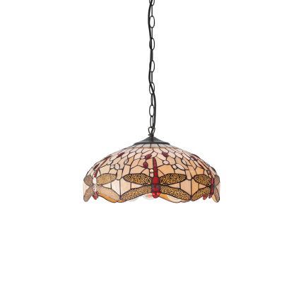 Endon 70824 - Lustre com corrente Tiffany DRAGONFLY 3xE27/60W/230V, diâmetro 41 cm