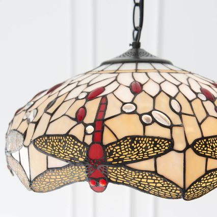 Endon 70824 - Lustre com corrente Tiffany DRAGONFLY 3xE27/60W/230V, diâmetro 41 cm