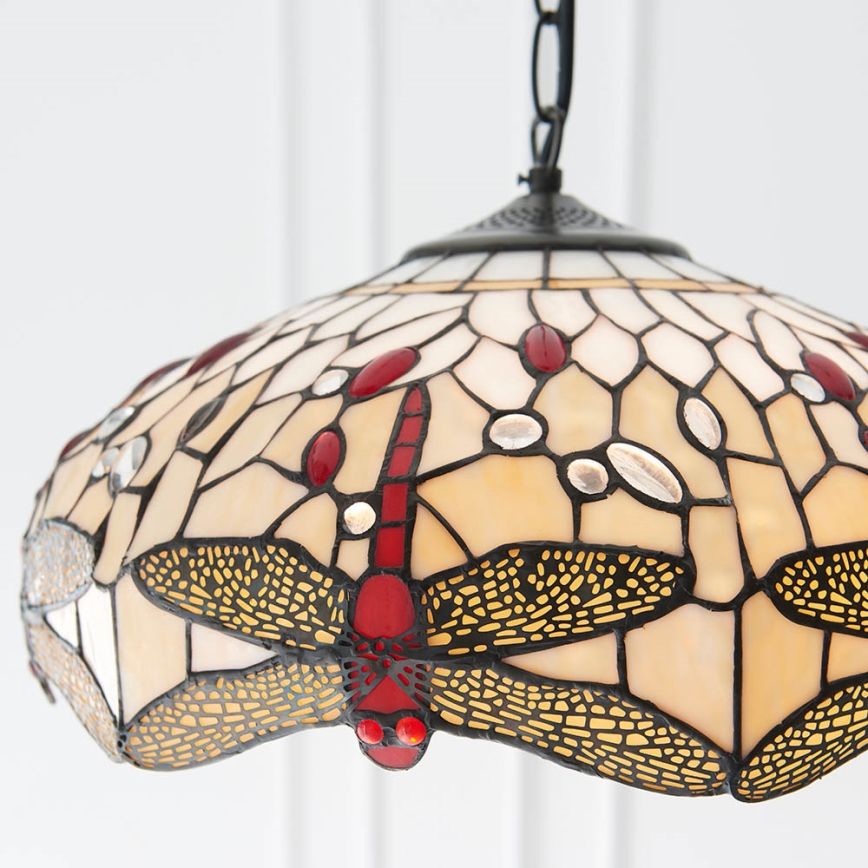 Endon 70824 - Lustre com corrente Tiffany DRAGONFLY 3xE27/60W/230V, diâmetro 41 cm