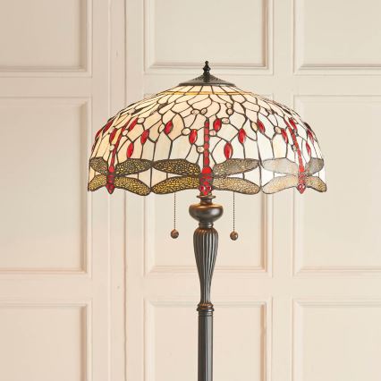 Endon 70940 - Candeeiro de pé Tiffany DRAGONFLY 2xE27/60W/230V Ø 50 cm
