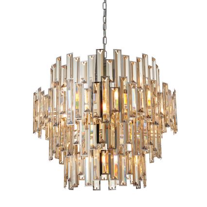 Endon 72746 - Lustre de cristal suspenso por corrente VIVIANA 15xE14/40W/230V cromado brilhante/fumê