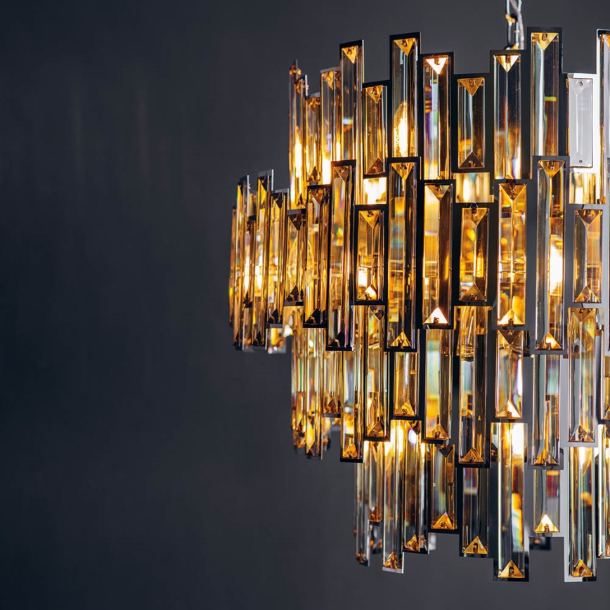Endon 72746 - Lustre de cristal suspenso por corrente VIVIANA 15xE14/40W/230V cromado brilhante/fumê