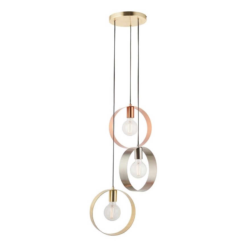 Endon 81922 - Lustre HOOP suspenso por cabo 3xE27/40W/230V dourado/cobre/cromo mate