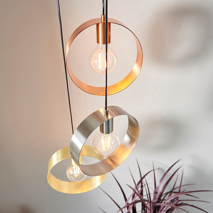 Endon 81922 - Lustre HOOP suspenso por cabo 3xE27/40W/230V dourado/cobre/cromo mate