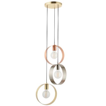 Endon 81922 - Lustre HOOP suspenso por cabo 3xE27/40W/230V dourado/cobre/cromo mate