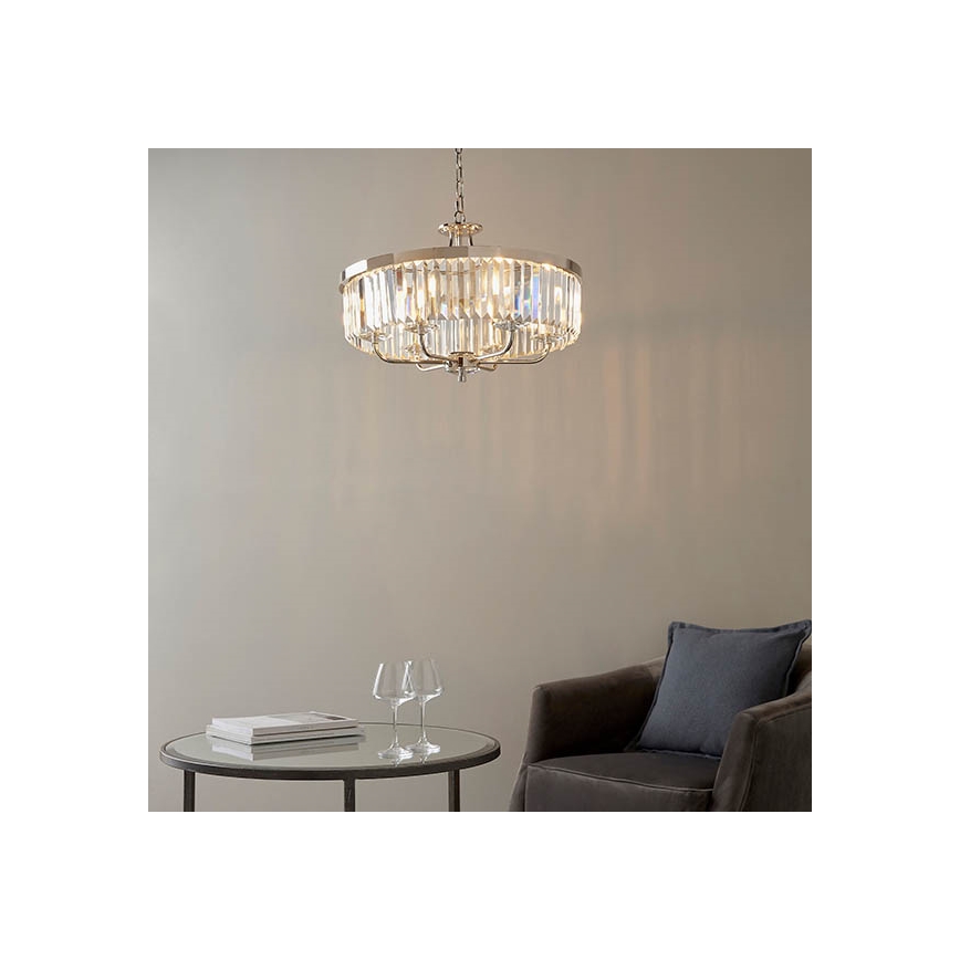 Endon 90263 - Lustre suspenso por corrente CHESTERFIELD 6xE14/6W/230V diâmetro 55 cm cromado brilhante