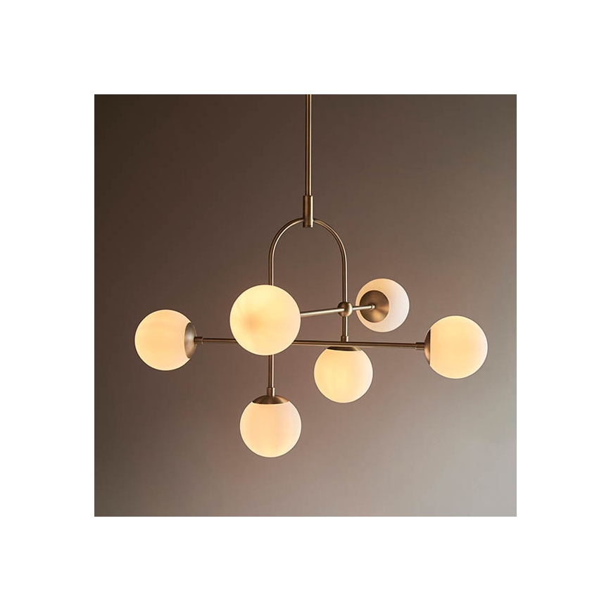 Endon 90842 - Lustre com haste ONTARIO 6xE14/7W/230V latão/branco