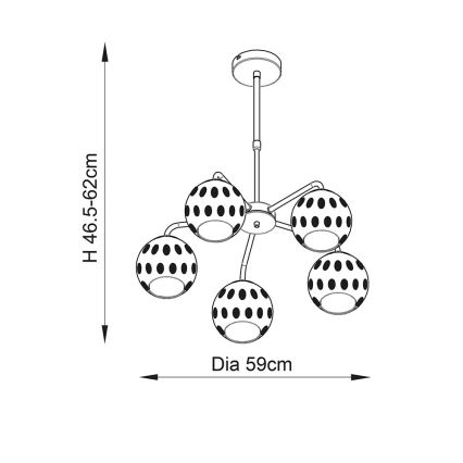 Endon 91969 - Lustre com haste DIMPLE 5xE14/25W/230V dourado