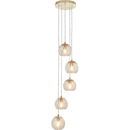 Endon 91972 - Lustre suspenso com cabo DIMPLE 5xE14/7W/230V dourado/bege fumê